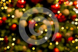 Christmas tree with lights and ornaments blurred