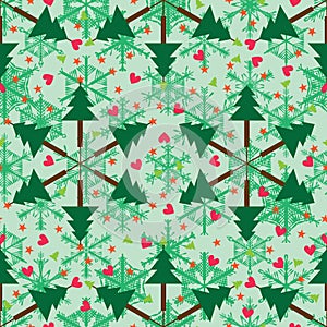 Christmas tree like snowflake seamless pattern