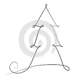 Christmas tree line background. One line drawing Fir tree. Continuous line drawing of christmas tree icon. Vector illustration iso
