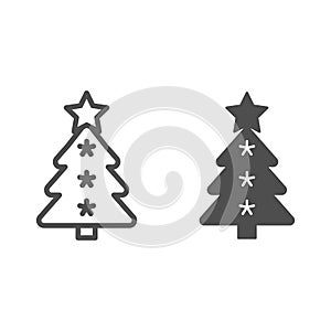 Christmas tree line and glyph icon. Fir-tree vector illustration isolated on white. Holidays outline style design