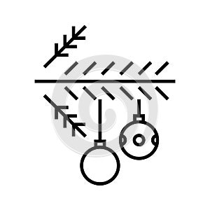 Vianočný stromček linka ikona, načrtnúť vektor ilustrácie lineárne 