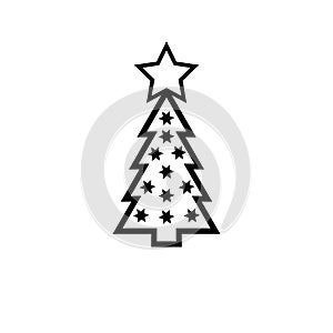 Christmas tree line icon, decorated conifer outline and filled vector sign, linear and full pictogram isolated on white