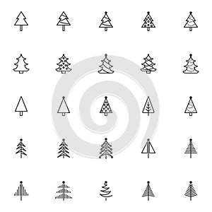 Christmas tree line icons set