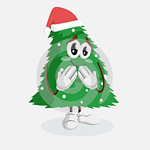 Christmas Tree Logo mascot ashamed pose