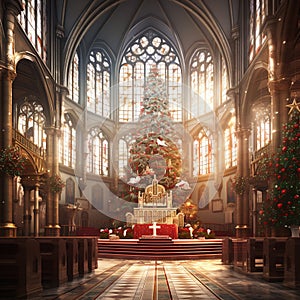 Christmas Tree in a lush Church Sanctuary