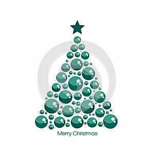 Christmas tree made with balls and star isolated on white background.