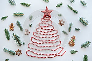 A Christmas tree made of beads and a star on top. Celebratory concept.