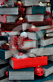 Christmas tree made of books