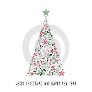 Christmas tree made of Christmas decoration. Vector illustration Greeting card