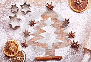 Christmas tree made from flour on desk