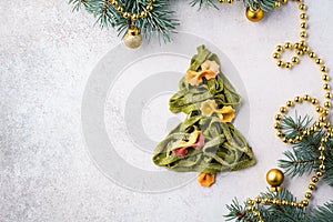 Christmas tree made of fresh homemade spinach pasta