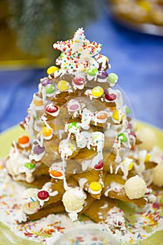 Christmas tree made of ginger cookies or with sugar icing or glaze