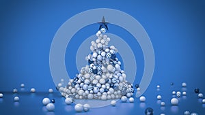 Christmas tree made of globes and star on blue background