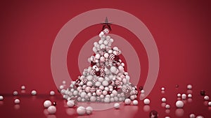 Christmas tree made of globes and star on red background
