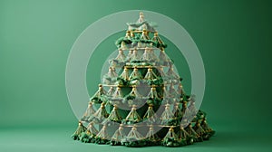 A christmas tree made of green tassels