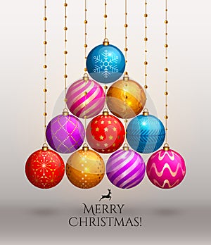 Christmas tree made of hanging baubles. Vector