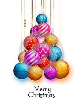 Christmas tree made of hanging baubles. Vector illustration.