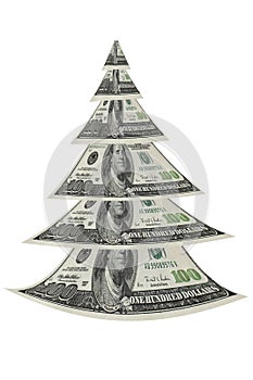 Christmas tree made from hundreds dollars