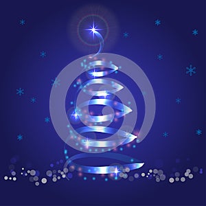 Christmas tree made of lights on blue background