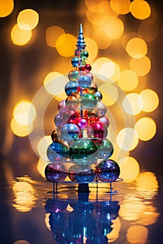 a christmas tree made out of colored glass ornaments