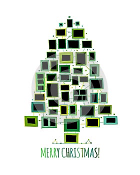 Christmas tree made from photo frames, greeting card for your design