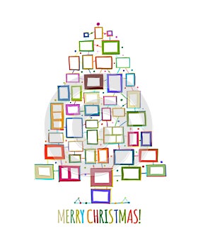 Christmas tree made from photo frames, greeting card for your design