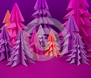 Christmas tree made of pink and purple craft paper