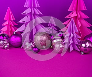 Christmas tree made of pink and purple craft paper