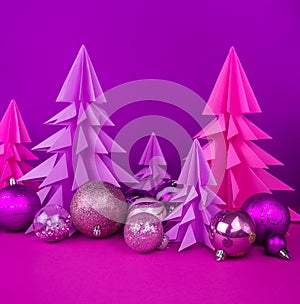 Christmas tree made of pink and purple craft paper