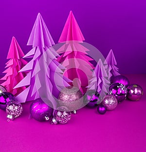 Christmas tree made of pink and purple craft paper