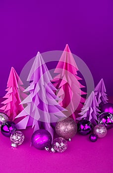 Christmas tree made of pink and purple craft paper