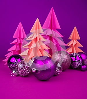 Christmas tree made of pink and purple craft paper