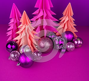 Christmas tree made of pink and purple craft paper