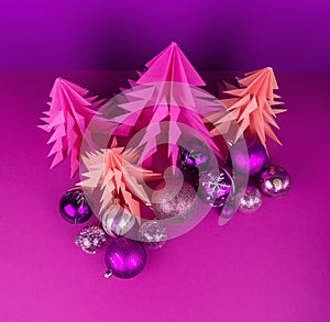 Christmas tree made of pink and purple craft paper