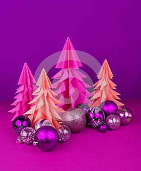 Christmas tree made of pink and purple craft paper