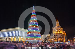 Christmas tree on Maidan Nezalezhnosti in Kiev, Ukraine