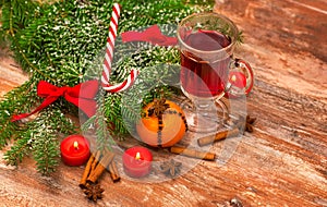 Christmas tree, mandarine, glogg and candles