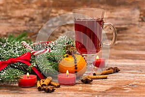 Christmas tree, mandarine, glogg and candles
