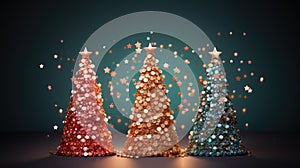 Christmas tree X\'mas holiday decoration with glitter bokeh background, ai