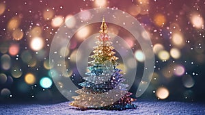 Christmas tree X\'mas holiday decoration with glitter bokeh background, ai