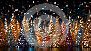 Christmas tree X\'mas holiday decoration with glitter bokeh background, ai