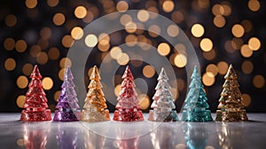 Christmas tree X\'mas holiday decoration with glitter bokeh background, ai