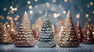 Christmas tree X\'mas holiday decoration with glitter bokeh background, ai