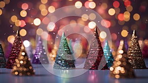 Christmas tree X\'mas holiday decoration with glitter bokeh background, ai