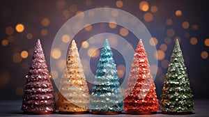 Christmas tree X\'mas holiday decoration with glitter bokeh background, ai