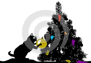 Christmas tree with masks and cat photo