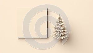 Christmas Tree Mockup Closeup isolated on beige background. Christmas-Tree top view flat lay. Winter traditional holidays. Merry