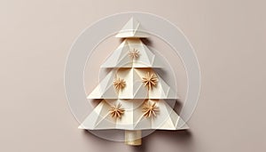 Christmas Tree Mockup Closeup isolated on beige background. Christmas-Tree top view flat lay. Winter traditional holidays. Merry