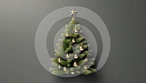 Christmas Tree Mockup Closeup isolated. Dark grey background. Christmas Eve top view flat lay. Winter traditional holidays. Merry