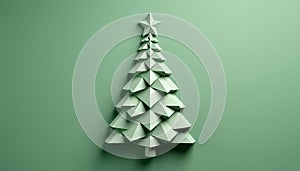 Christmas Tree Mockup Closeup isolated. Green background. Abstract Christmas Eve top view flat lay. Winter traditional holidays.